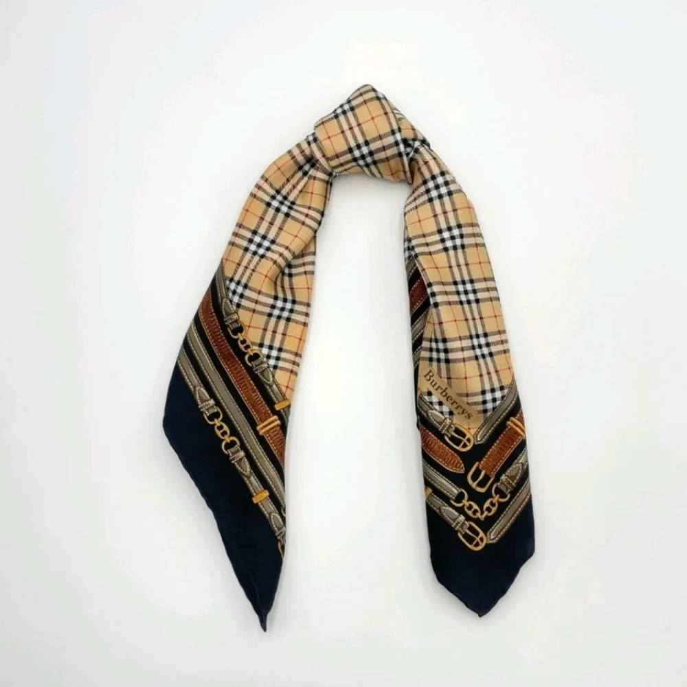 BURBERRYS Plaid and Chain Print Vintage Scarf